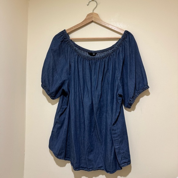 Women’s Joe Fresh Business Casual Blue Denim-Like Short Sleeve Blouse Size 1X - Picture 3 of 14